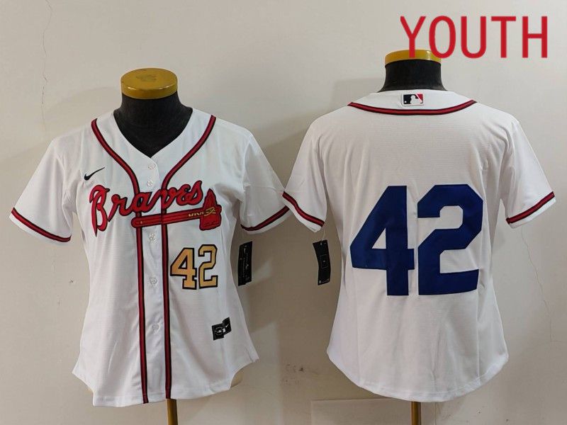 Youth Atlanta Braves #42 No Name White Game 2024 Nike MLB Jersey style 1->youth mlb jersey->Youth Jersey